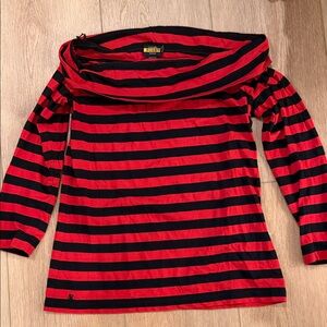 Ralph Lauren Rugby Black and Red Striped Long Sleeve Top